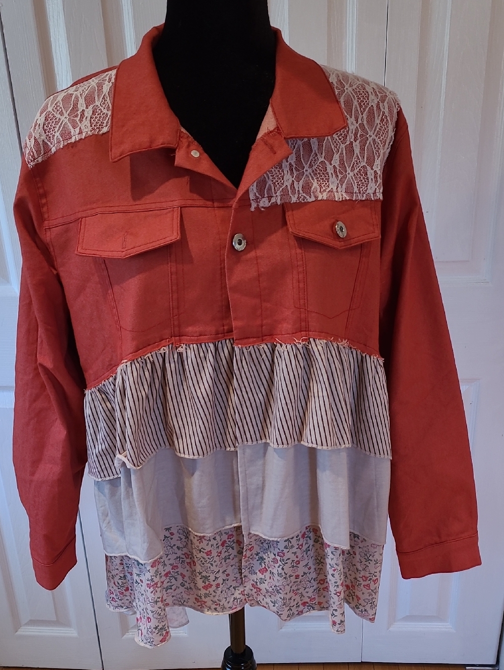 Source Unknown Rust Patchwork Lace Tiered Jacket